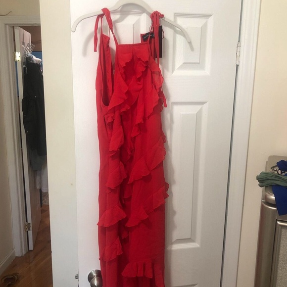 High neck red ruffle high low pretty little thing dress - Picture 3 of 3